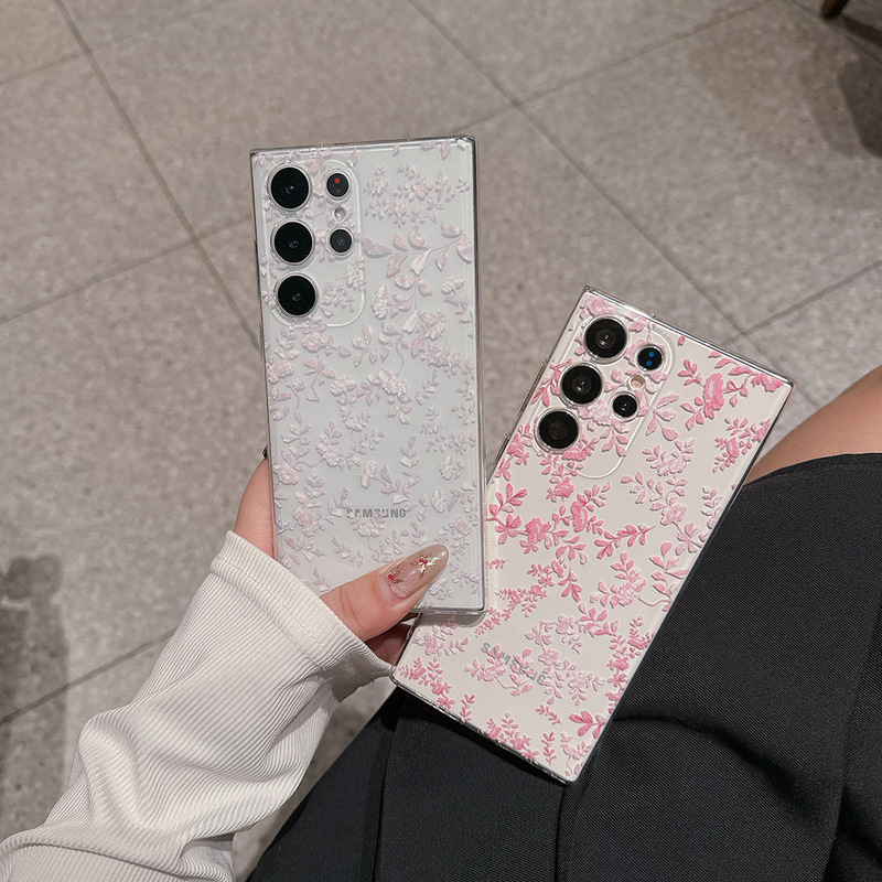 Suitable for Samsung S26Ultra Apple Iphone17 Ins Floral Floral Phone Case A57 Painted Protective Cover