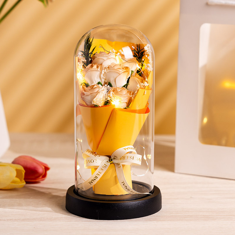 誕生日プレゼント、アイスブロークンブルー、プリザーブドフラワー、ドライフラワー、ボーイフレンド、ガールフレンド、親友、ローズ、カスミソウ、ガラスカバーブーケ、卸売|undefined