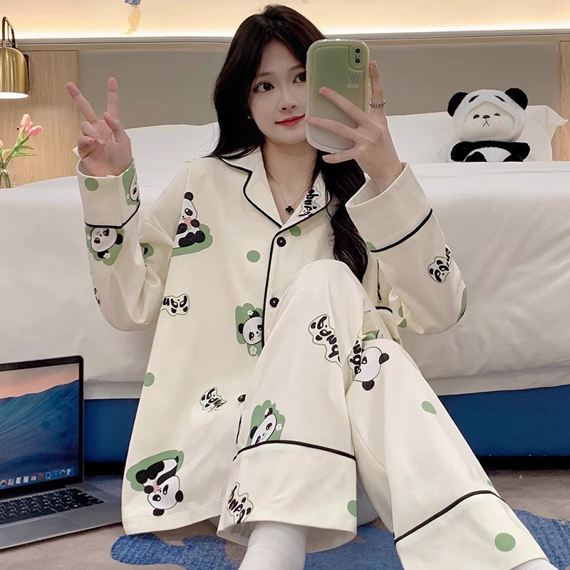 [팬더] 구름면 잠옷 여성들의 봄 · 가을 · 겨울 긴소매 바지 세트 · 여름 여성은 홈 옷을 입을 수 있다
