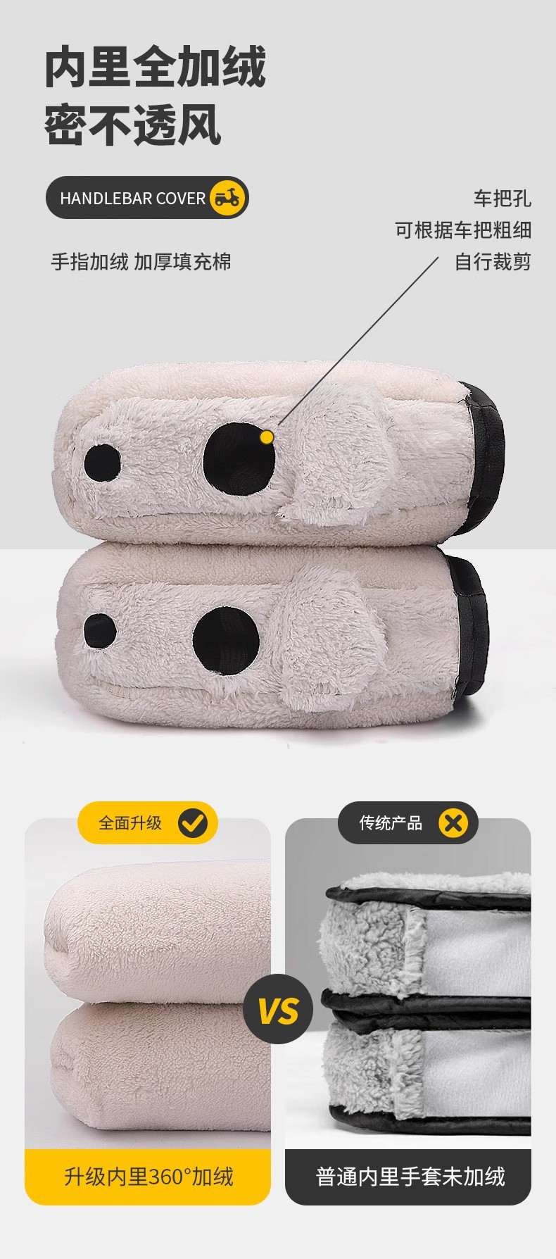 Winter Electric Vehicle Gloves, Warm and Thickened Handlebar Covers, Rain-Proof Protective Gloves, Cotton Handlebar Covers