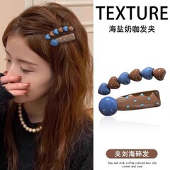 复古红色滴油发夹波点不规则设计发夹碎发刘海侧边少女夹发饰头饰