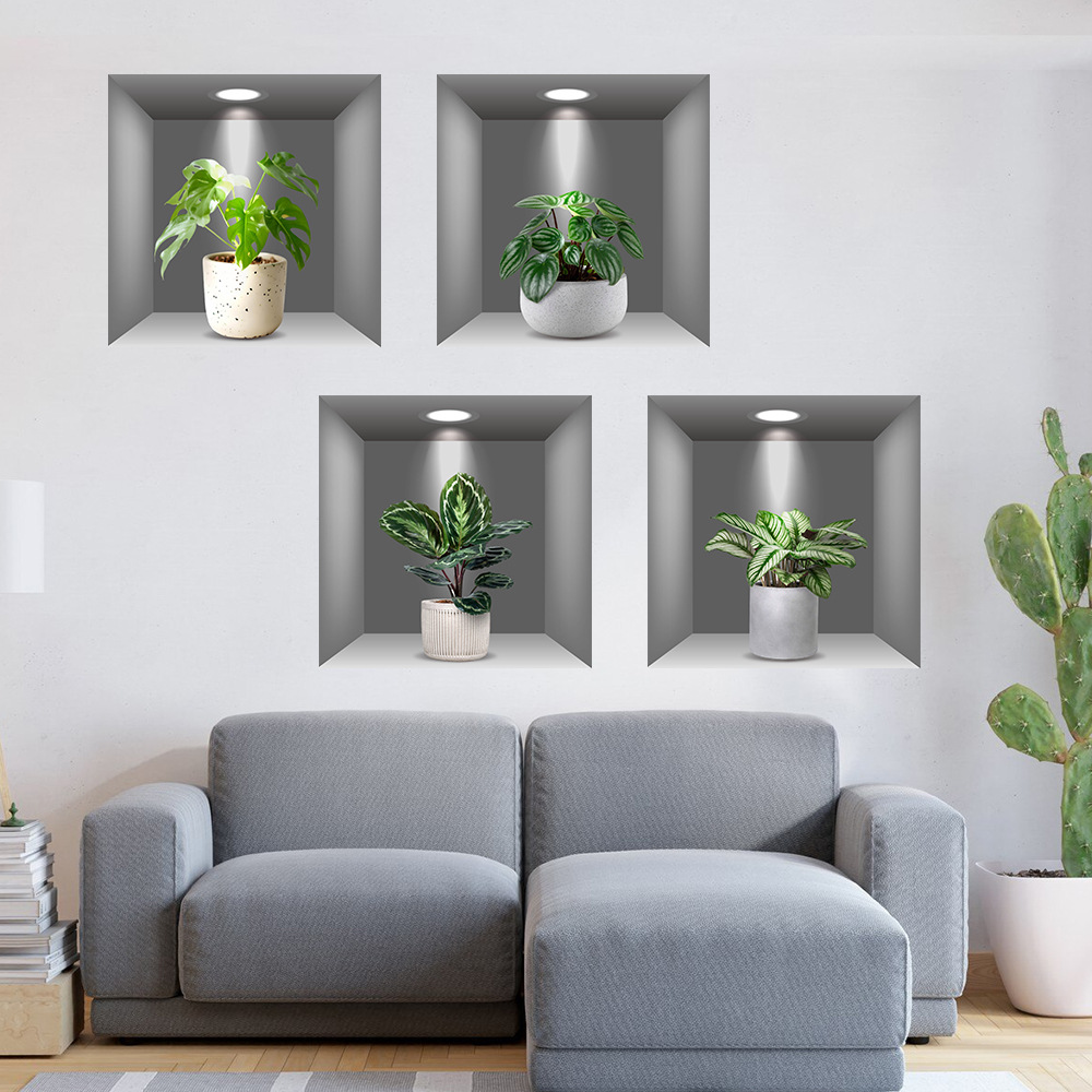 Aike DD3345 Simple 3D Flowe Pot Geen Plant Pint Living Room Beautification Decoative Painting Backgound Wall_voghion.com