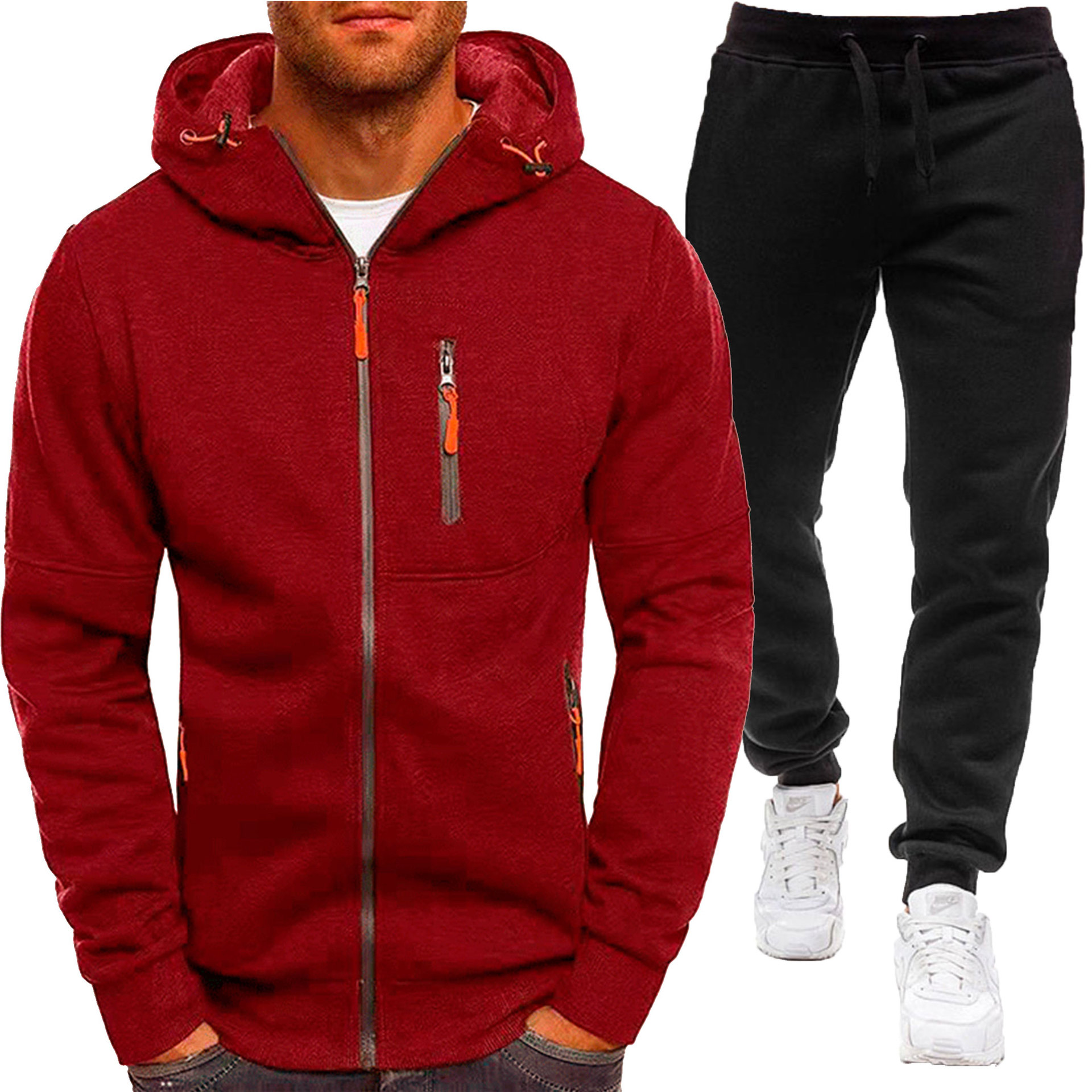 Set de hanorac cu glugă jacquard pentru bărbați, sporturi de toamnă și iarnă, fitness, timp liber, cardigan, jachetă, hanorac casual cu glugă_voghion.com