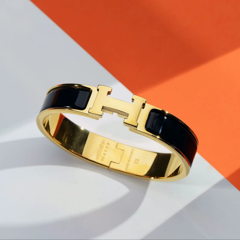 H文字フロストブラックサムライブレスレットエナメルクラシックカップルブレスレットローズゴールドワイドバージョン工場直販|undefined