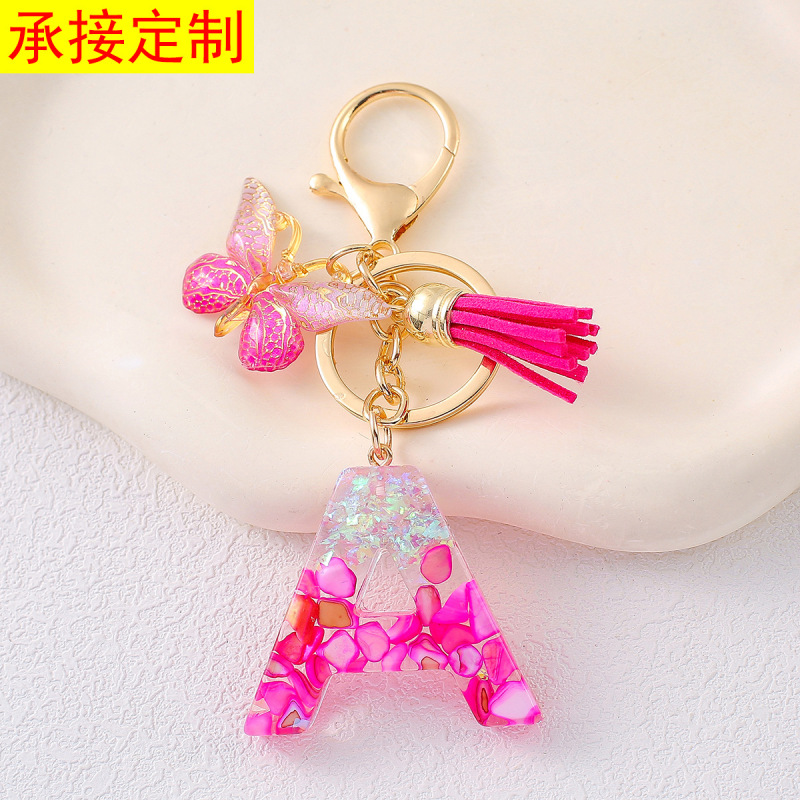 Europe and the United States hot rose red resin stone letter key chain 26 letters key chain women's student bag pendant