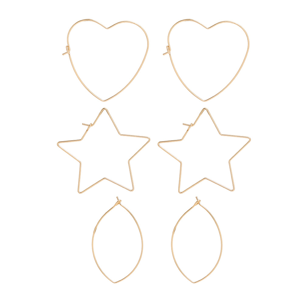 Pendientes De 3 Piezas De Aleación De Viento Frío De Bosque Simple Pendientes Ovalados De Estrella De Amor Hueco De Temperamento Coreano display picture 1