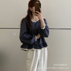 复古法式温柔风格子小衫女2025秋季新款设计感荷叶边长袖衬衫R23