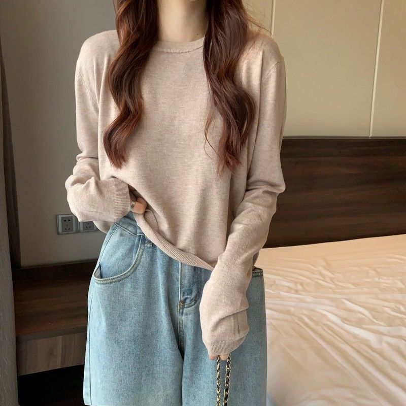 Autumn and Winter 2023 New loose lazy outer knitted sweater design sense niche round neck solid color shirt fashion