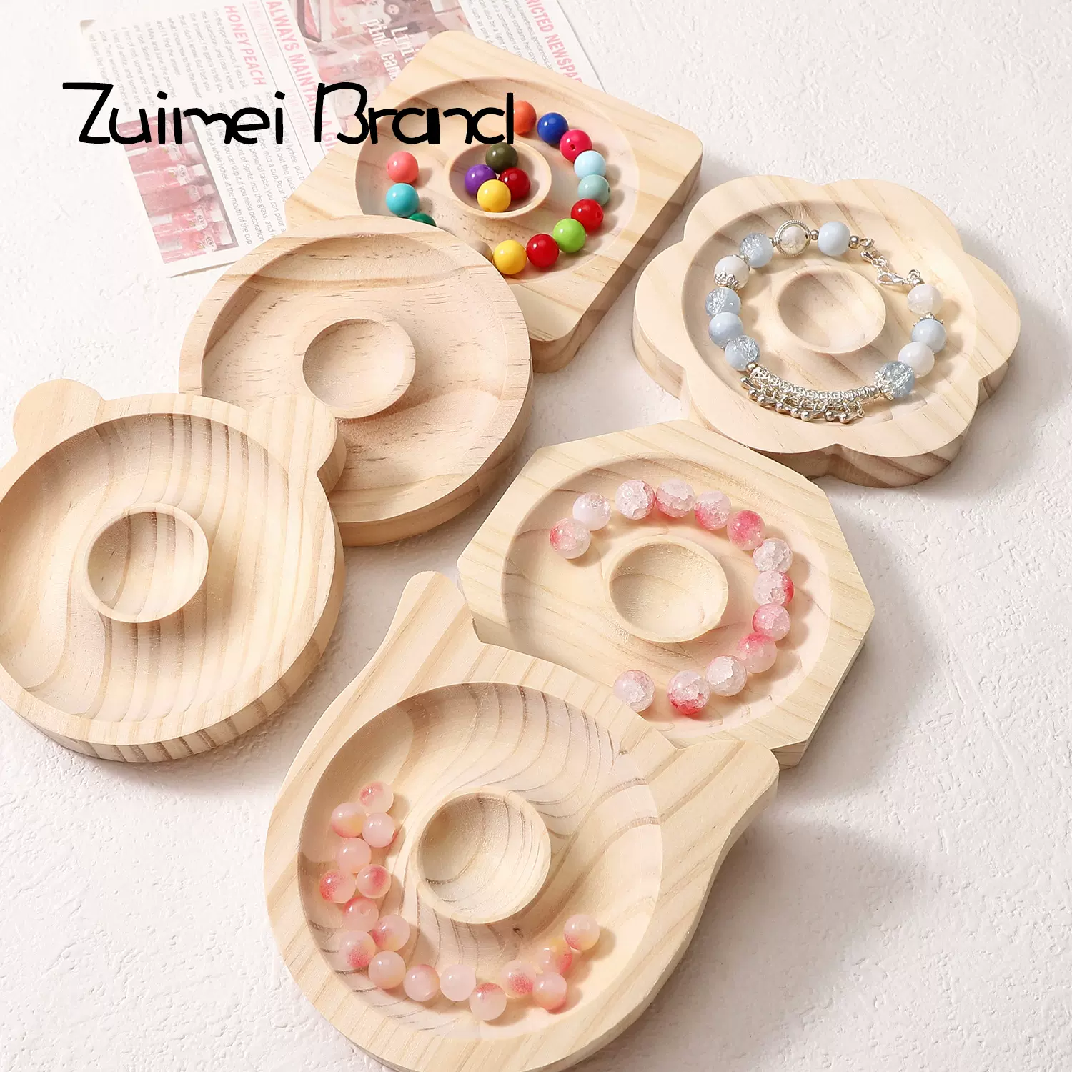 肖原木托盘展示盘diy饰品手串展示架首饰托盘项链串珠盘水晶托盘