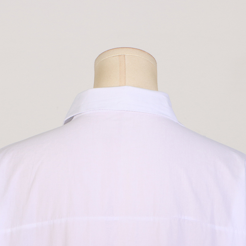 Fall Casual Collared Side Slit Simple All Match Long Sleeves Long Shirt for Women