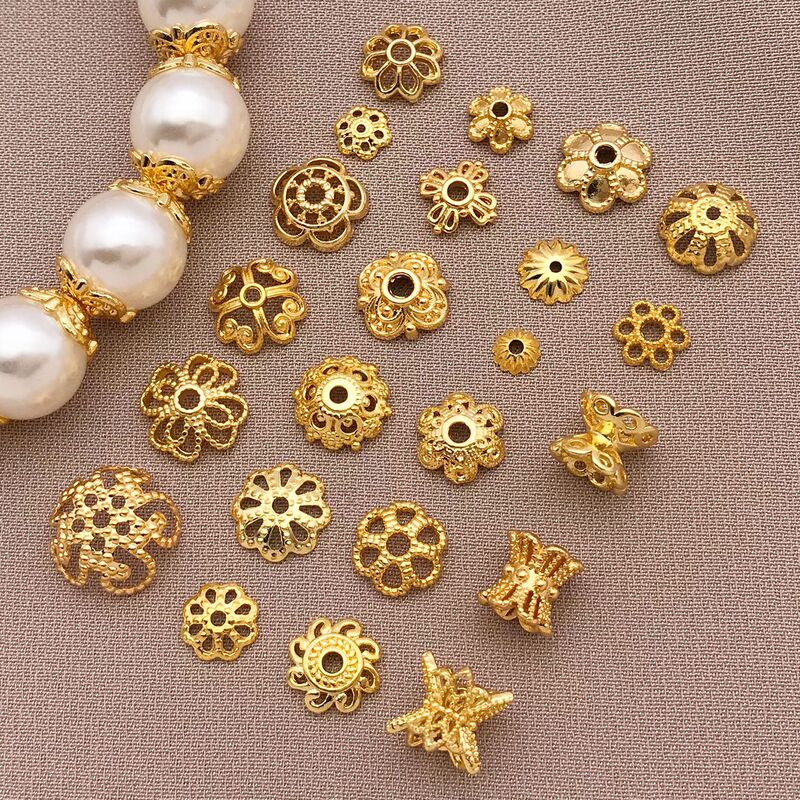 18K Gold-Plated Copper Three-Dimensional Hollow Flower Bead Cap DIY Handmade Necklace Bracelet Spacer Bead Flower Cap Bead Accessories 18K Gold-Plated Copper Three-Dimensional Hollow Flower Bead Cap DIY Handmade Necklace Bracelet Spacer Bead Flower Cap Bead Accessories