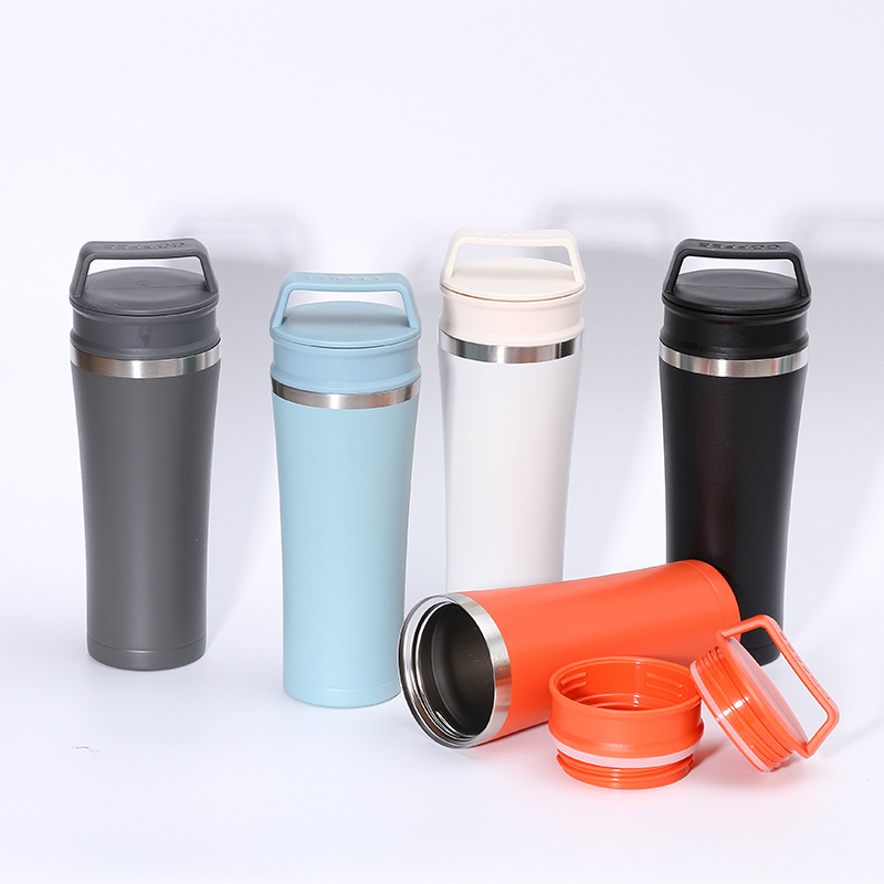 Nuevo 304 taza de café portátil de acero inoxidable al aire libre taza de coche portátil personalidad creativa doble tapa ventosa