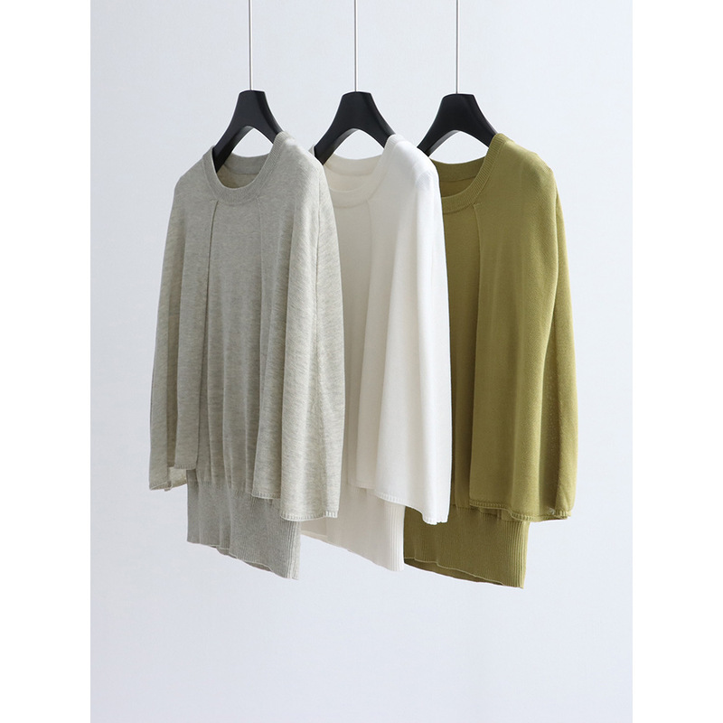Trendy Niche Cape-Style Faux Two-Piece Tencel Knit Top Summer Round-Neck Lyocell Layered Waist-Cinching T-Shirt