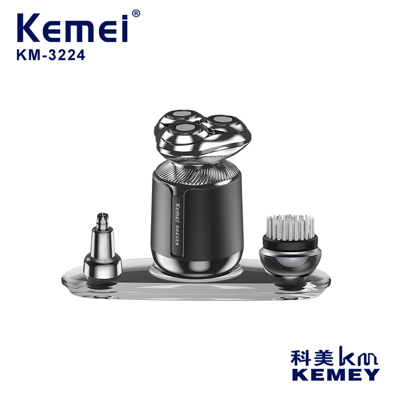 Afeitadora Eléctrica Kemei para Hombre, Modelo KM-3224 de Alta Gama, Multifuncional, para Limpieza Facial, Venta al Por Mayor