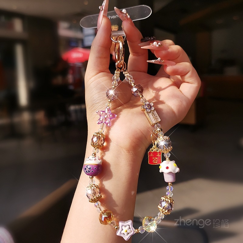 招财猫水晶珠手机链挂件ins精品手作超好看串珠手腕饰品短款户外|undefined