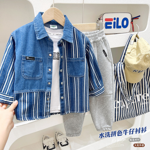 Boys' Denim Jacket Spring and Autumn Casual Tops 2024 New Style Spring Clothing Children's Shirts for Medium and Big Boys