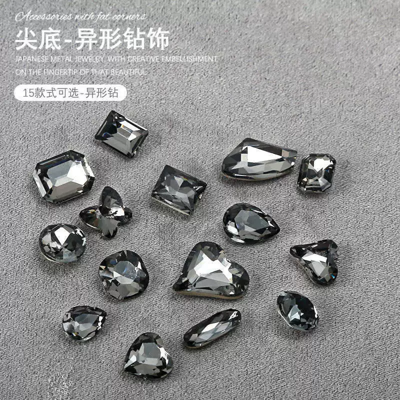 Nail diamond jewelry through black pointed bottom diamond crystal love diamond crooked heart fat candy dark shaped diamond nail decoration Nail diamond jewelry through black pointed bottom diamond crystal love diamond crooked heart fat candy dark shaped diamond nail decoration