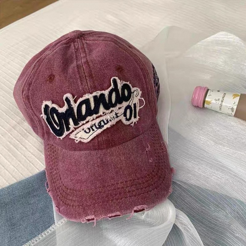 アメリカンレトロなダメージ加工ウォッシュデニムベースボールキャップ、頭囲が大きい女性用、顔が見える小さなつばの広い帽子、メンズひさしキャップ|undefined