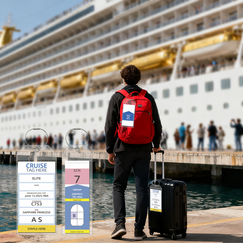 Etiqueta de equipaje de crucero etiqueta de equipaje etiqueta de PVC transparente etiqueta de equipaje de crucero tarjeta de embarque a prueba de agua
