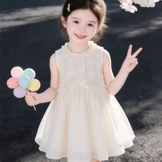 女童甜美蕾丝背心裙夏季无袖网纱小女孩绝美公主裙洋气蓬蓬连衣裙