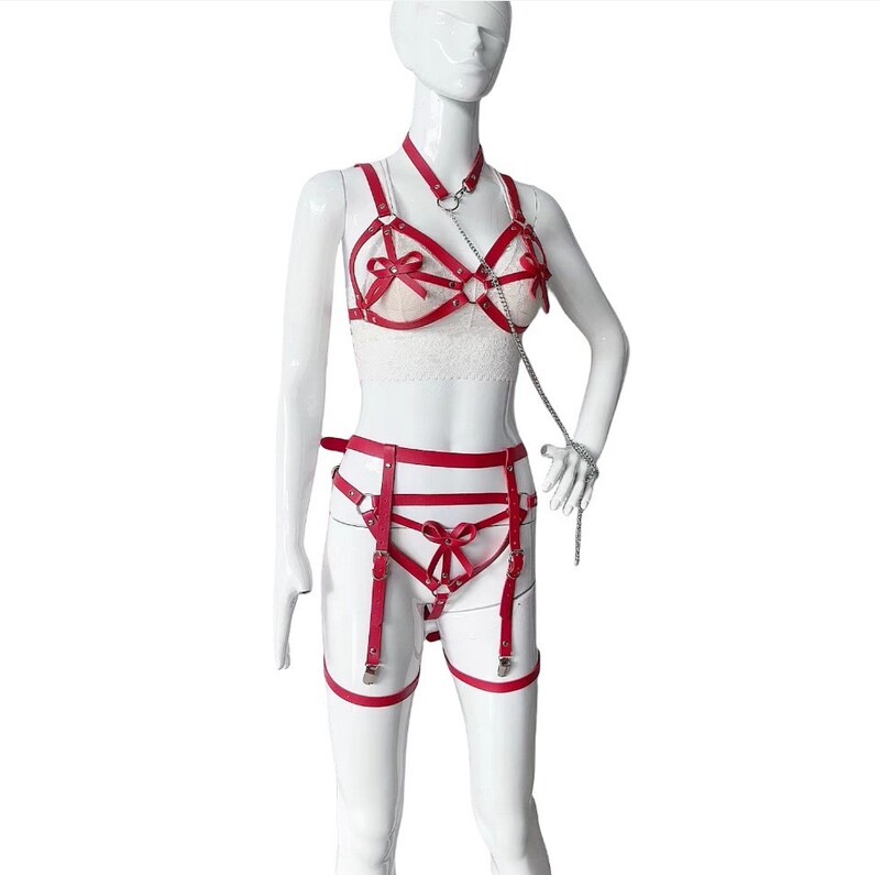 New leather underwear suit collar chain bow decorative restraint garter thigh belt clothing factory direct sales New leather underwear suit collar chain bow decorative restraint garter thigh belt clothing factory direct sales