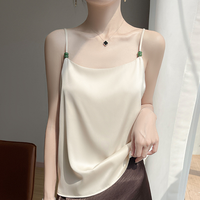 Summer New Camisole Women's Inner Wear One-Line Collar Imitation Silk Bottoming Shirt Silky Satin Acetate Outer Vest Summer New Camisole Women's Inner Wear One-Line Collar Imitation Silk Bottoming Shirt Silky Satin Acetate Outer Vest