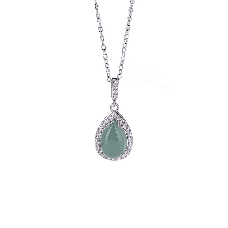 Mặt dây chuyền bạc S925 hình giọt nước đính ngọc bích xanh dương — Mặt dây chuyền đơn (không có dây chuyền)