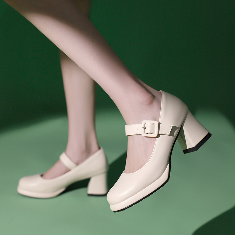 New Square toe neutral women's casual shoes buckle Tods chunky heel 6.5cm high heel Mary Jane women's shoes New Square toe neutral women's casual shoes buckle Tods chunky heel 6.5cm high heel Mary Jane women's shoes