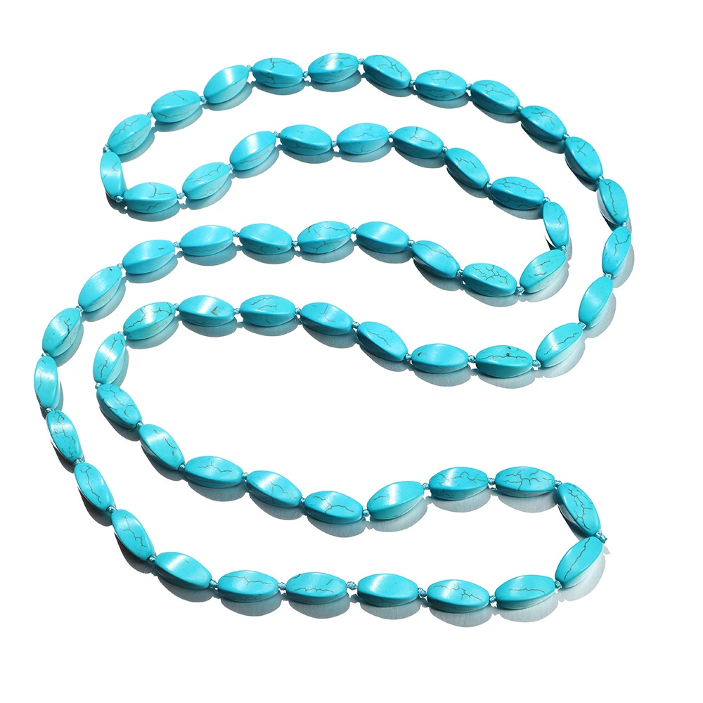 Turquoise genuine design ethnic necklace handmade, 1.2meter, ethnic style, 18mm