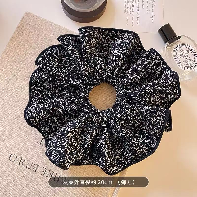 80#Black floral hair tie about 20cm