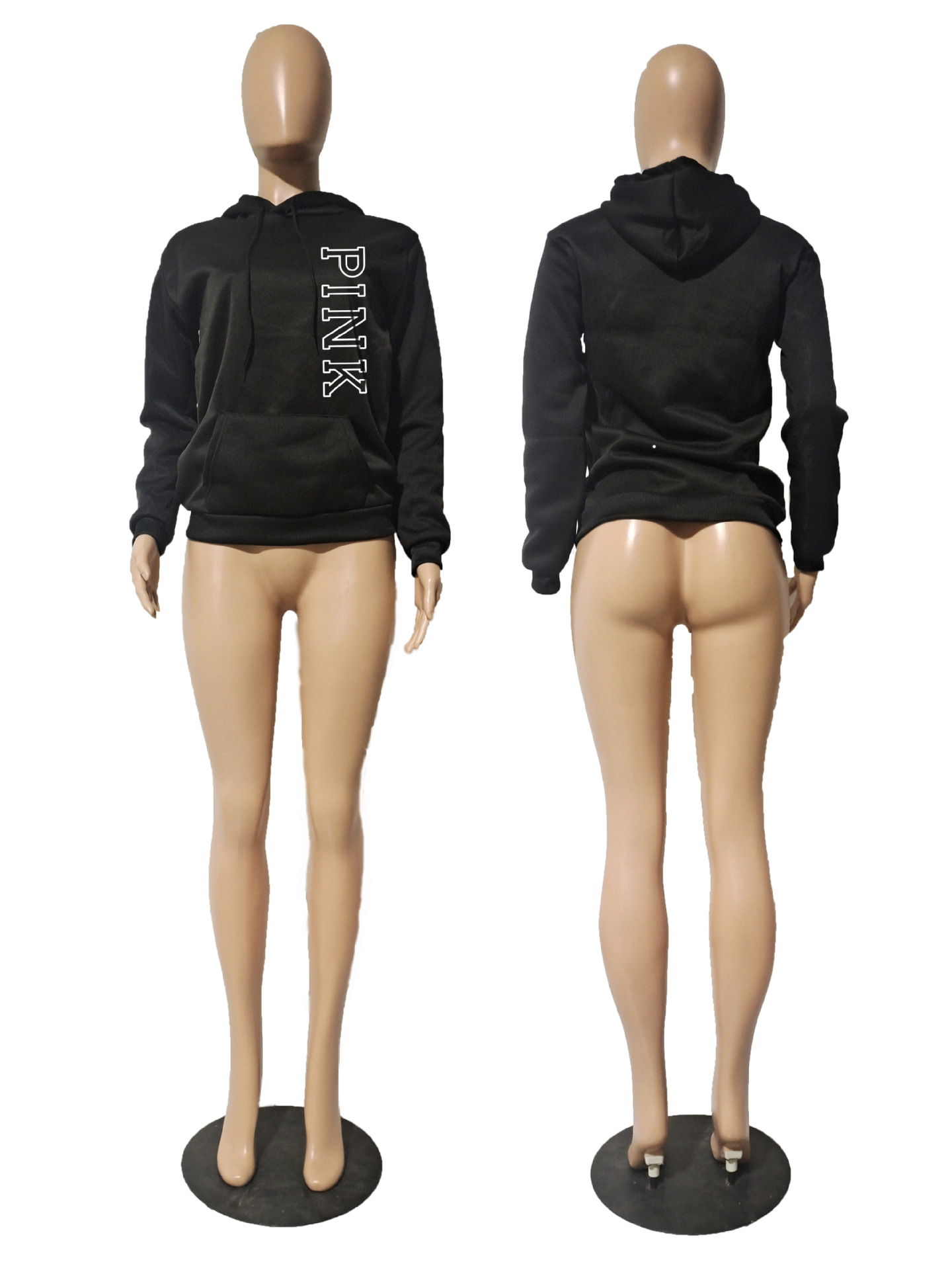 Felpa con cappuccio casual larga stampata da donna, taglia comoda, autunno e inverno, N8888P5A_voghion.com