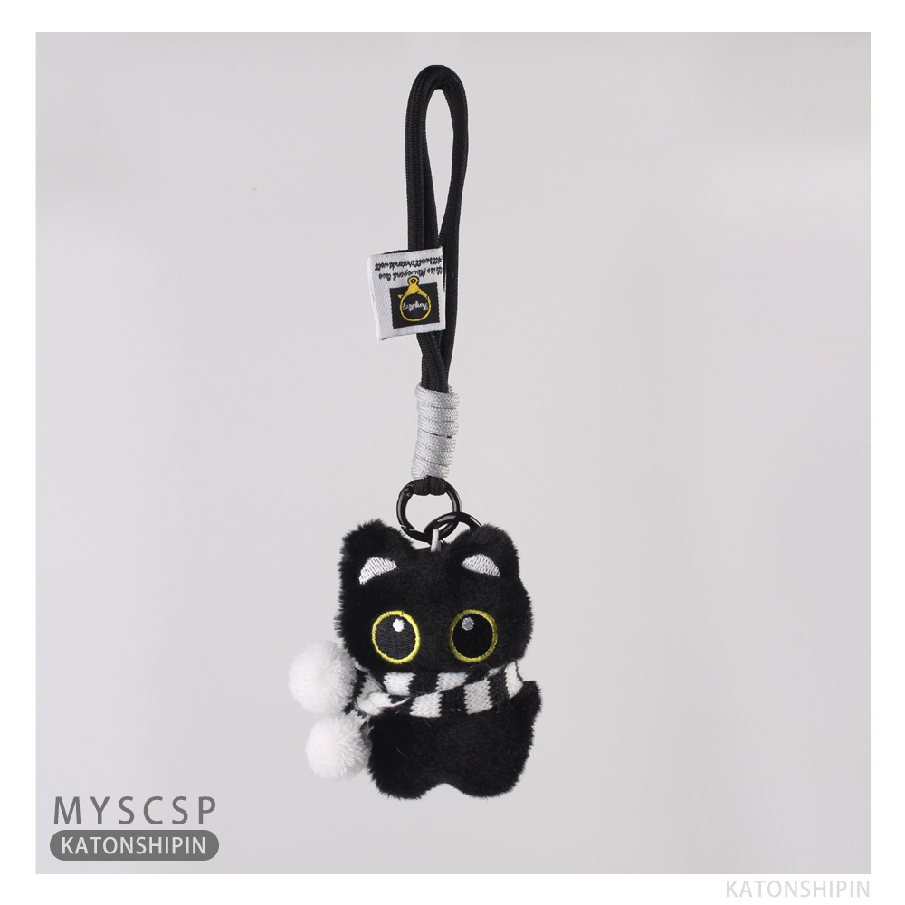 Nueva cabeza de cerdo, ojos grandes, gato negro, bolsas de peluche, colgantes, muñecas lindas, colgantes exquisitos, llaveros de automóviles