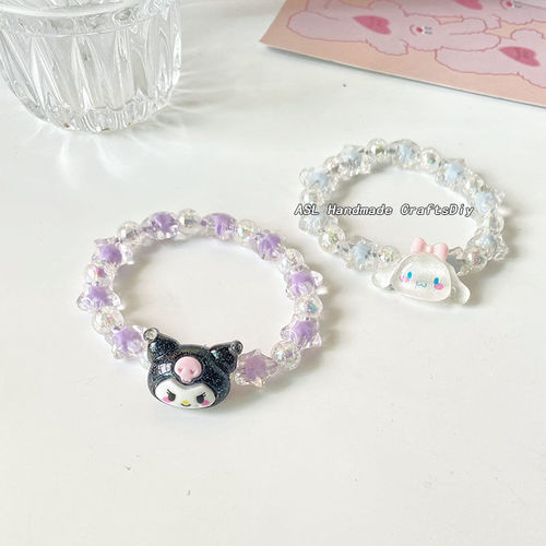 Sanrio kuromi cinnamon dog bracelet super fairy sweet couple crystal bead bracelet headband for women