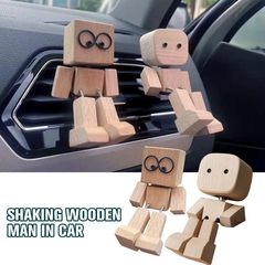 跨境新款Shaking Feet Wooden Doll木头人汽车装饰摆件