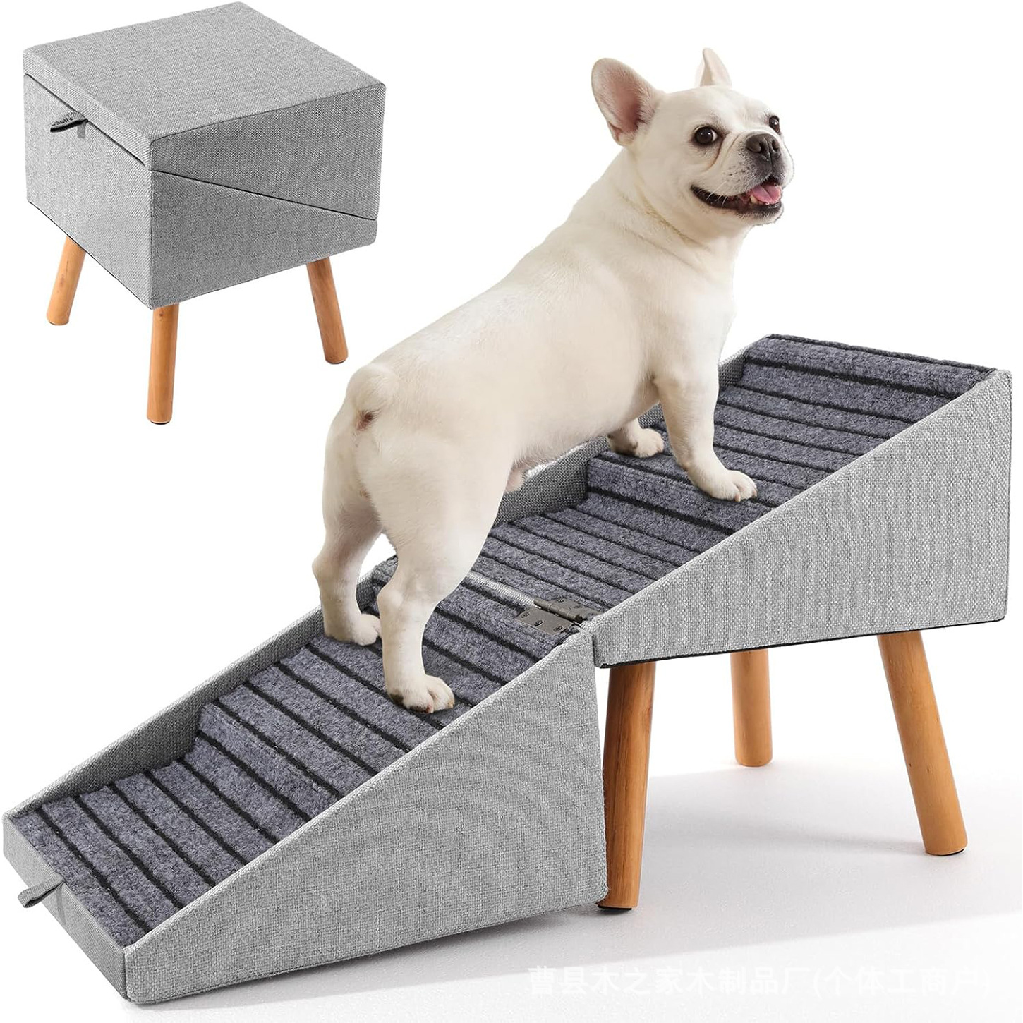 01 Pet Stool and Ladder 2-in-1 Foldable Wooden Dog Stairs Dog Steps Dog Ramp Pet Stair Footstool