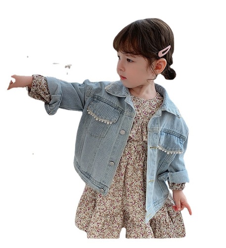 Girls' clothing spring new style pearl Korean style children's denim jacket baby spring and autumn style cardigan top 5578