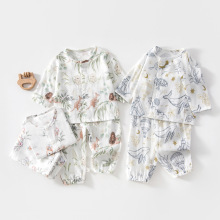 婴儿纱布套装宝宝家居服长袖竹纤维上衣裤子儿童夏季空调服男女童