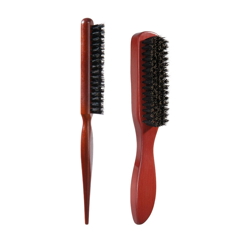 2025 cross-border popular solid wood pig bristle styling brush set for men and women, portable three-row comb, pointed tail beard brush