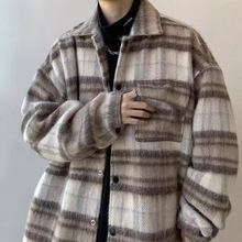 毛呢格子外套男秋冬韩版小香风夹克潮牌ins宽松小众休闲百搭上衣