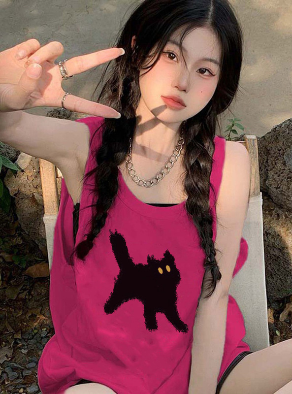 Pure Cotton Rose Red Sleeveless Top T-shirt Women's vintage vintage Summer New Niche Outfit Basketball Vest Trendy Pure Cotton Rose Red Sleeveless Top T-shirt Women's vintage vintage Summer New Niche Outfit Basketball Vest Trendy