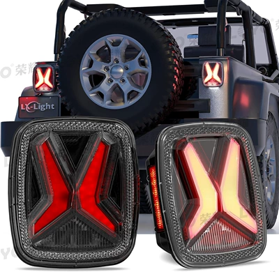 Applicable to Wrangler TJ taillight 97-06 LED rear taillight TJ modified brake light license plate light X TJ taillight (Tail light) - blackened-european-version
