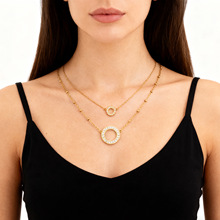 厂家直销跨境不锈钢锆石项链双层叠戴锁骨链轻奢不掉色批发轻奢风