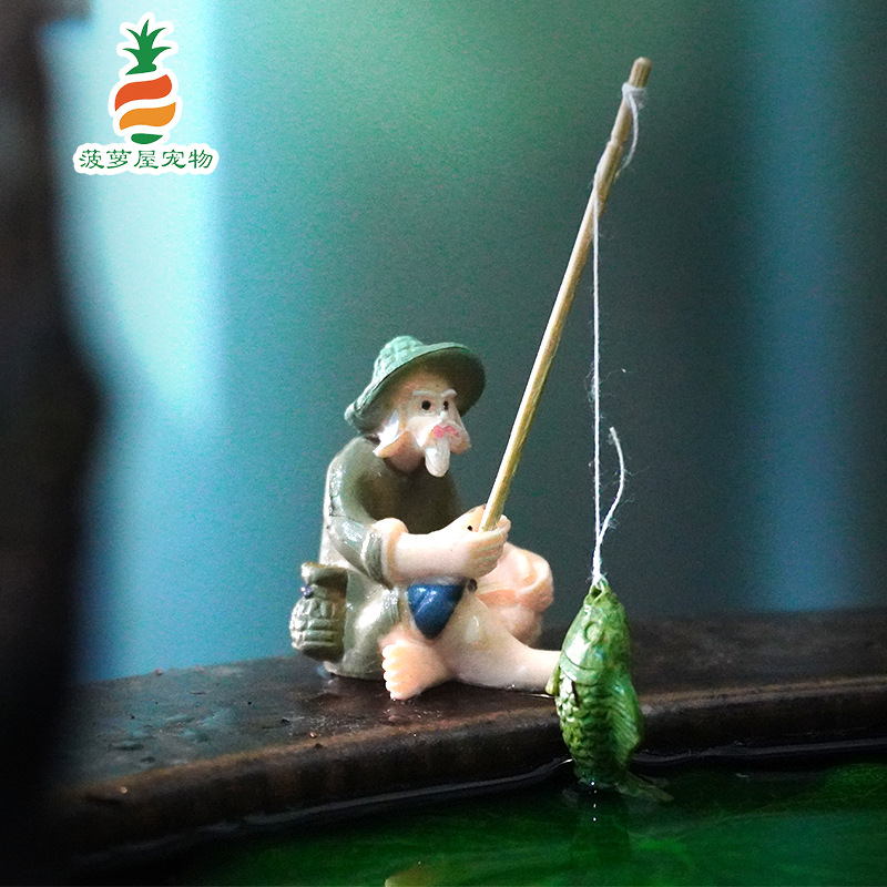 Adorno de Jardinería para Pecera Pequeña, Diseño de Anciano Pescador, Decoración de Jiang Taigong, Maceta, Adorno Creativo de Pescador