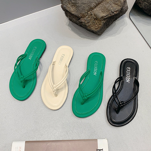  Summer New Large Size Foreign Trade Women's Shoes Casual Rhinestone Thumb Toe Low Heel Slip-on Light Slippers for Women