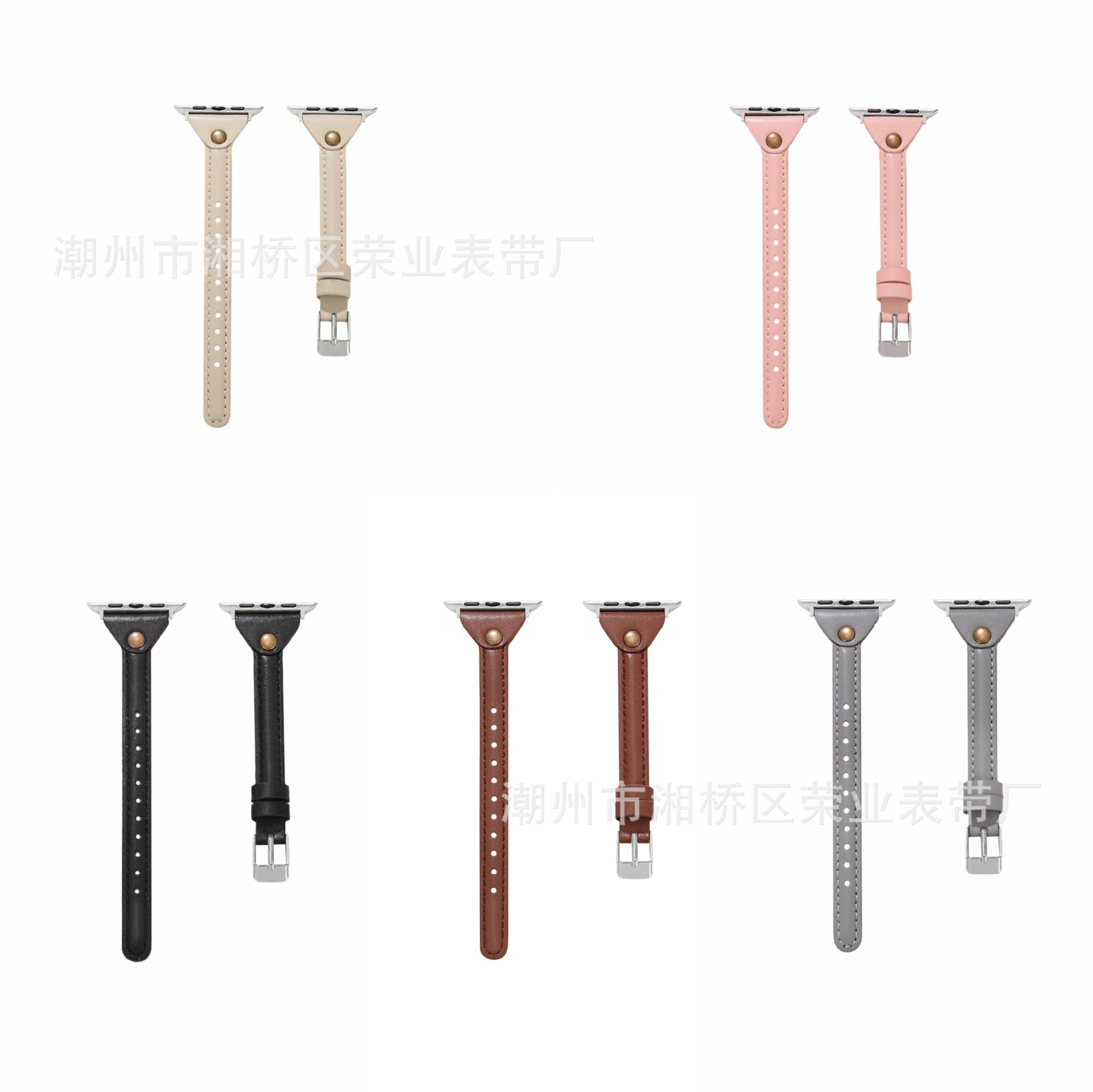 适用苹果小蛮腰真皮表带iwatch2/3/4/5修身款T型钉扣手表带
