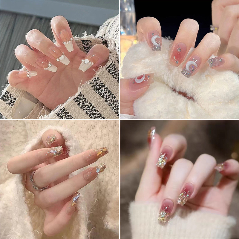 Handmade Wearable Nails Wholesale Xiaohongshu Douyin Hot-Selling Diamond Butterfly Heart High-End Nail Art Wearable Nails 24 Pieces