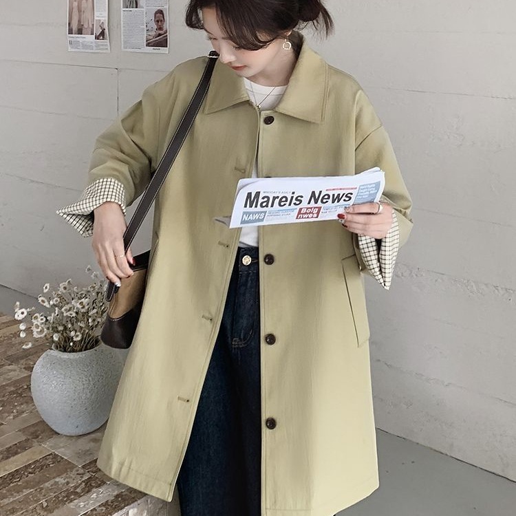 卡其色休闲韩系小个子风衣外套女2025新款春秋设计宽松显瘦中长款|undefined