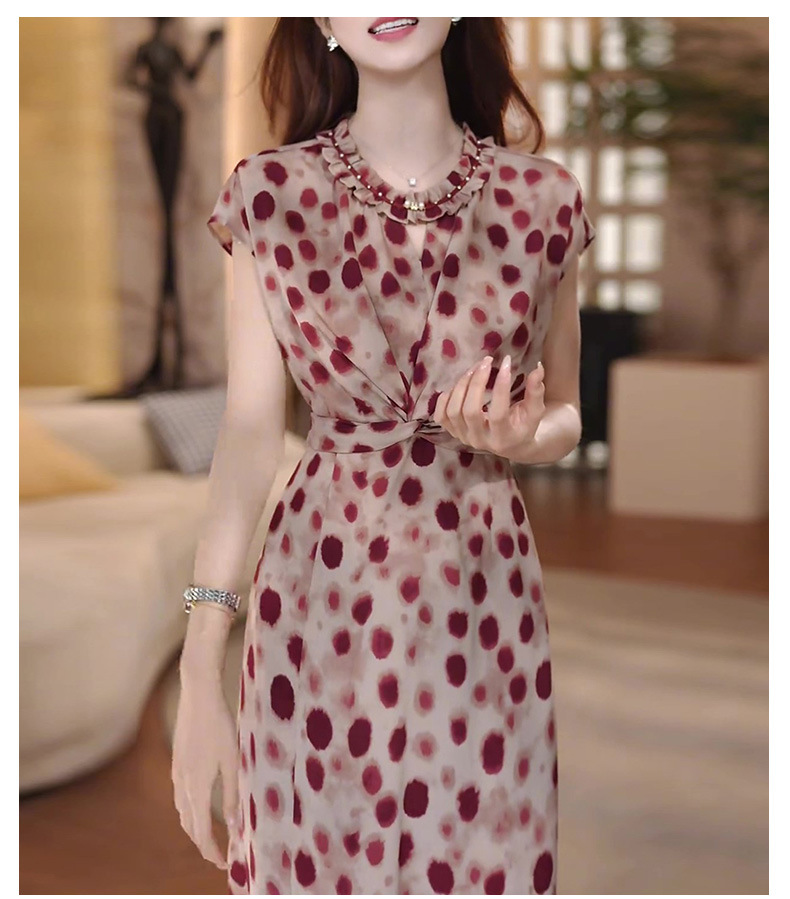 Đầm chấm bi nữ dáng ôm eo cao, phong cách sang trọng — màu đỏ chi tiết 3