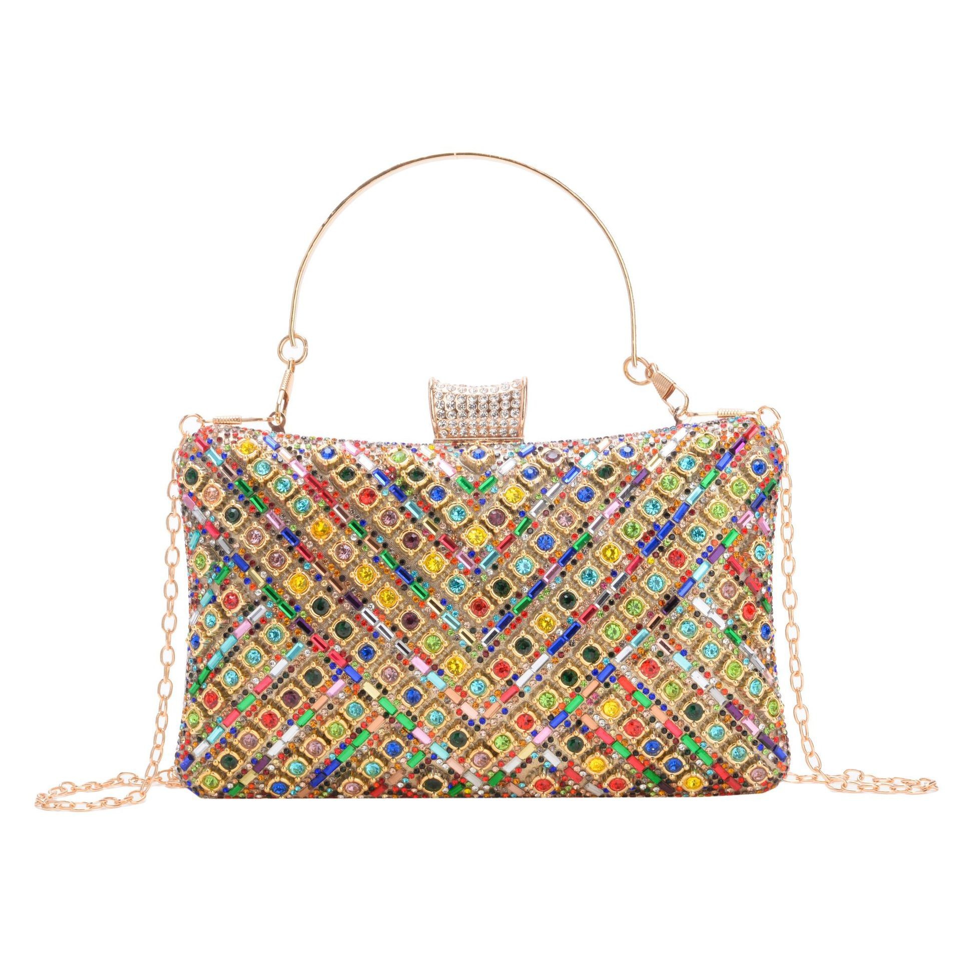 Bolsa de cena de lujo ligero transfronterizo de alto nivel de dama fiesta bolsa de mano de diamante de diamantes de color cadena bolsa de cena