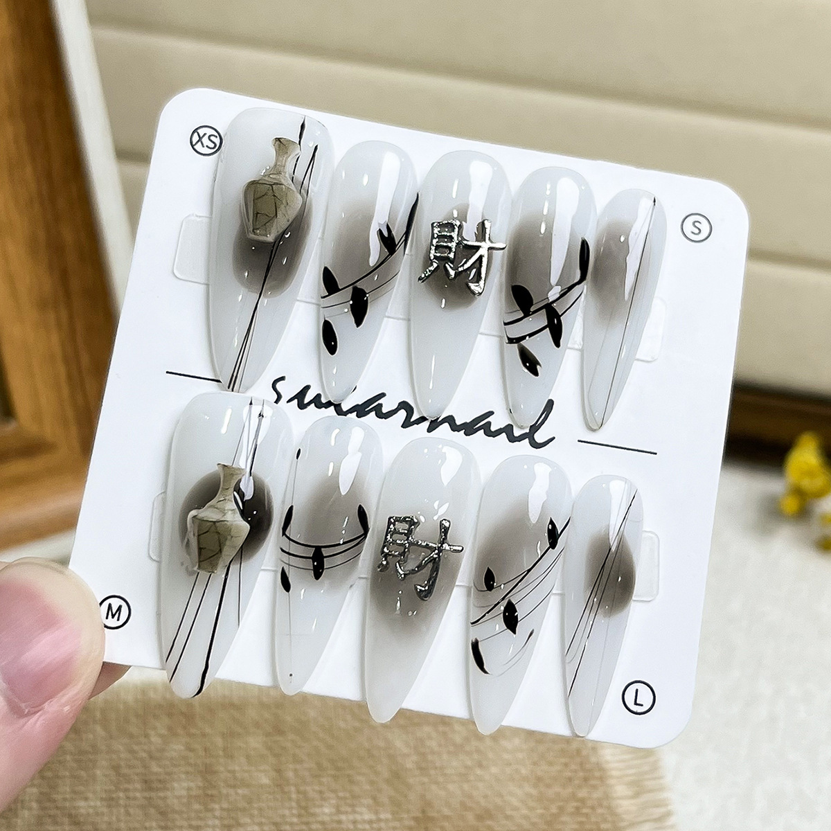 Manos de uso de uñas gradiente blush estereoscópio relieve manicure manicure falsa explosión pura lujo puro manicure